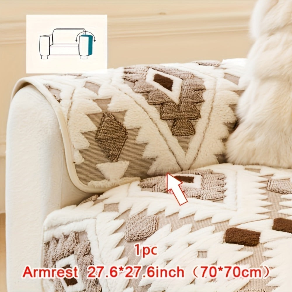 Thick Plush Sofa Cover Non-Slip Pet Friendly Machine Washable Couch Slipcover Furniture Protector for Living Room Bedroom Office Armrest to 4-Seat Multiple Colors