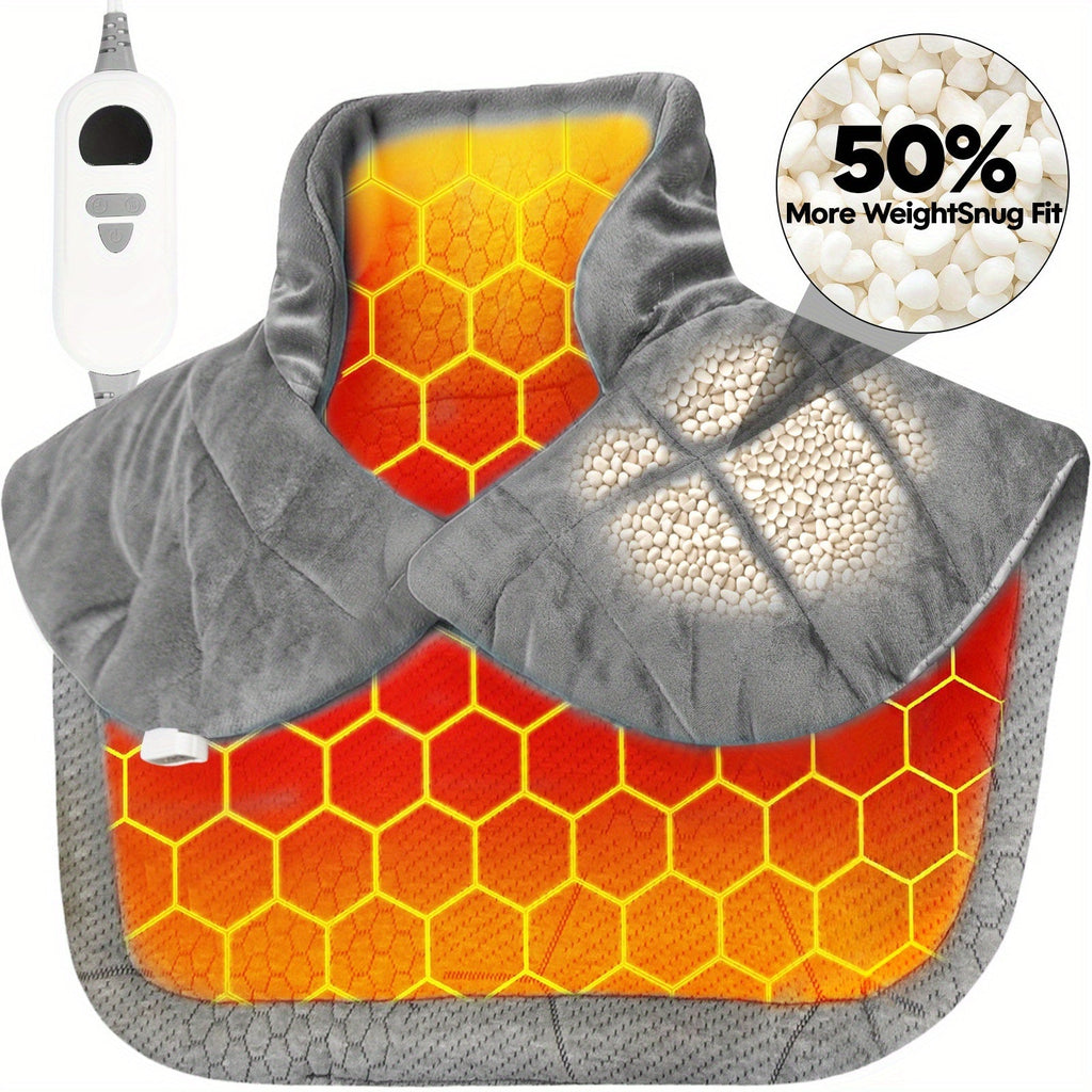 Heating Pad for Neck & Shoulders ¨C 130W Graphene Weighted Electric Pad, 6 Heat Settings, 4 Timers, Auto Shut-Off, Machine Washable