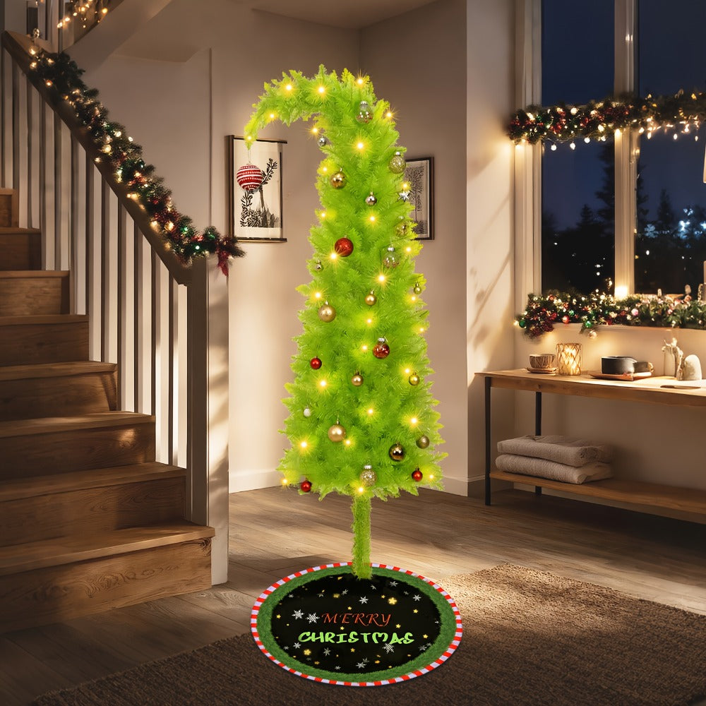 6 Foot Artificial Christmas Tree with Lights Tree Skirt and Christmas Ball Bendable Xmas Tree Stand Indoor Holiday Window Display Decoration