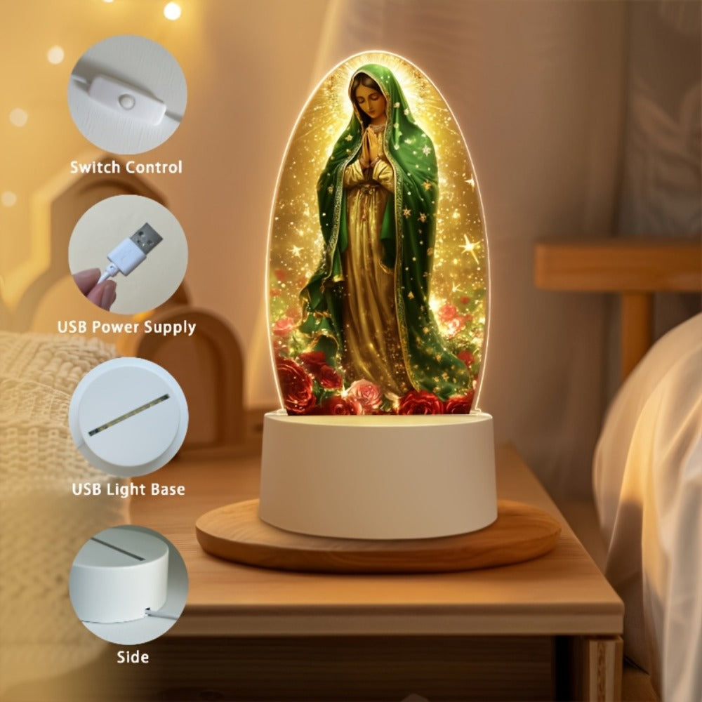 Guadalupe Prayer Light with Warm White LED & Switch Control - Virgin Mary Night Light for Christian Home Decor Baptism Worship Prayer Room Spiritual Gift New Home