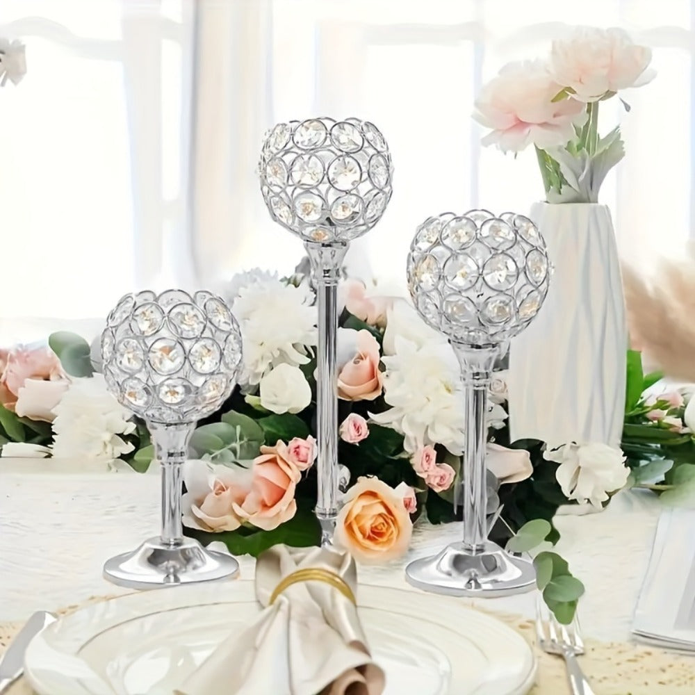 Crystal Candle Holders Set of 3 - Windproof Glass Taper Candle Holder for Wedding Table Centerpiece, Home Decor, Holiday Dinner, Birthday Gift