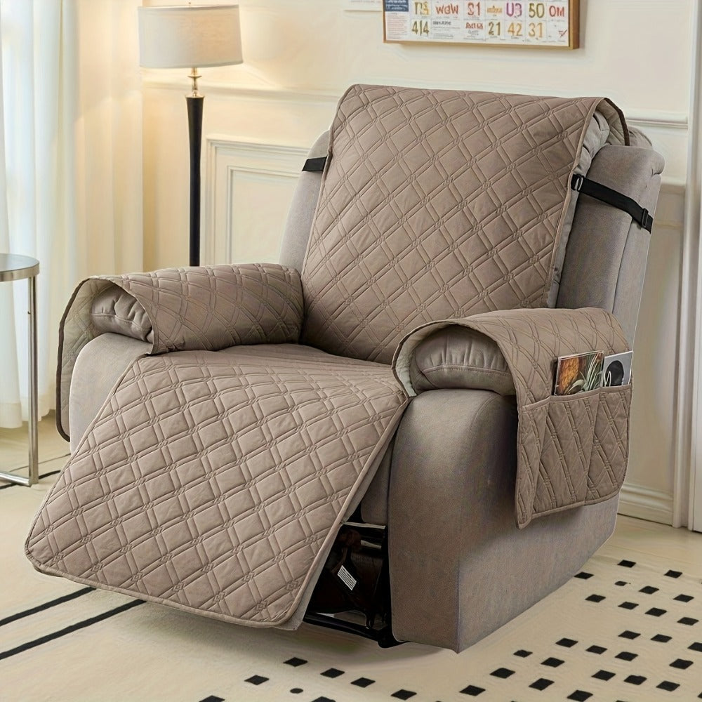Recliner Chair Cover Waterproof Dual-Layer with Side Pockets Non-Slip Scratch Resistant Machine Washable Pet Protection 11 Colors