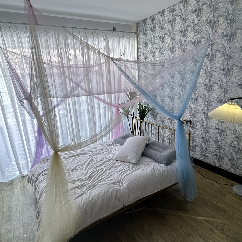 Bed Canopy Mosquito Net - Princess Canopy for Beds with Curtains, Sheer Bed Drapes for Indoor Outdoor Use, Gothic Black Boho Decorative Bed Tent, Girls Bedroom Decor, White Multicolor Black