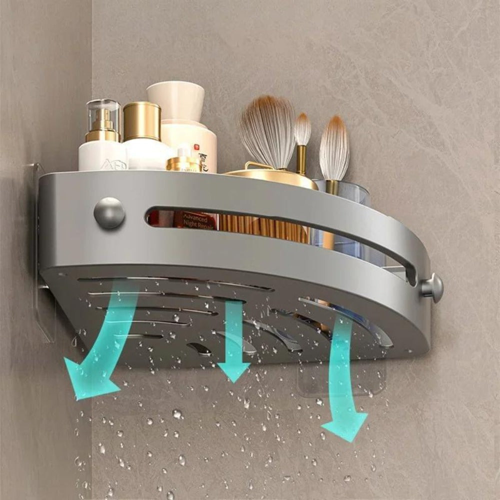 Corner Shower Shelf 2-Layer Nail-Free Bathroom Caddy ¨C No Drill Plastic Shampoo Holder & Organizer for Shower, Bathtub & Bathroom Wall | Drainage Design, Strong Load-Bearing