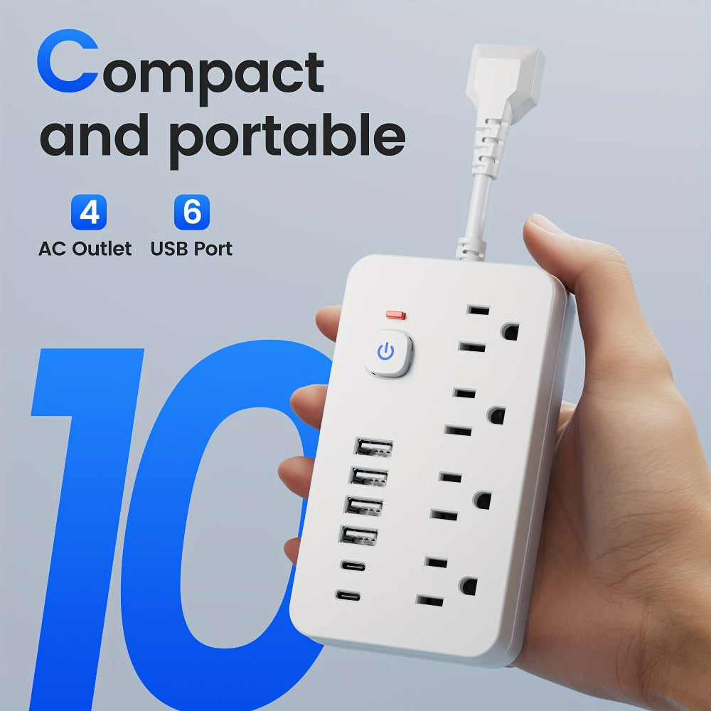 Outlet Extender Power Strip Wall Mountable 14-in-1 10-in-1 with 8 AC Outlets 6 USB Ports 2 USB-C One-Touch Control Switch Overload Protection Short Cord Design for Home Office School Den White Black