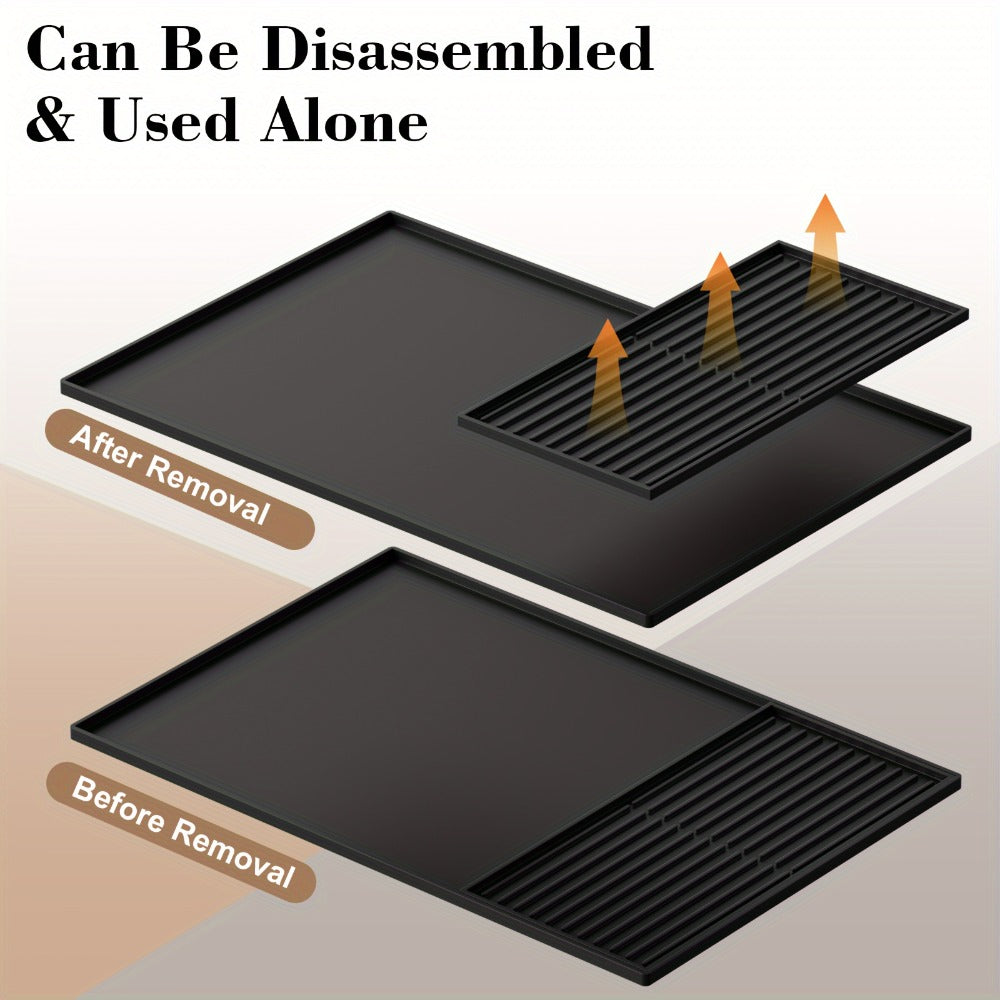 Coffee Bar Mat Silicone with Raised Edges 2-in-1 - Dish Drying Mat for Countertop, Coffee Maker Espresso Machine Mat, Spill Proof Kitchen Counter Mat 23.6¡± x 15.7¡±, Black or Gray