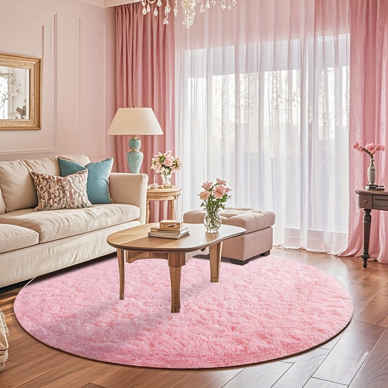 Round Faux Fur Area Rug - Soft Plush Circle Carpet for Living Room Bedroom, Machine Washable, Multiple Colors & Sizes