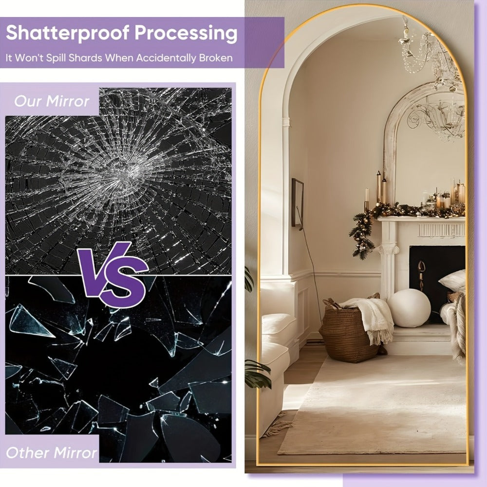 Full Length Mirror Arched Floor Mirror with Stand - Freestanding & Wall Mount Full Body Mirror for Bedroom, Living Room & Cloakroom, Available in 59¡±x18¡±, 64¡±x21¡±, 68¡±x26¡±, Elegant Home Decor