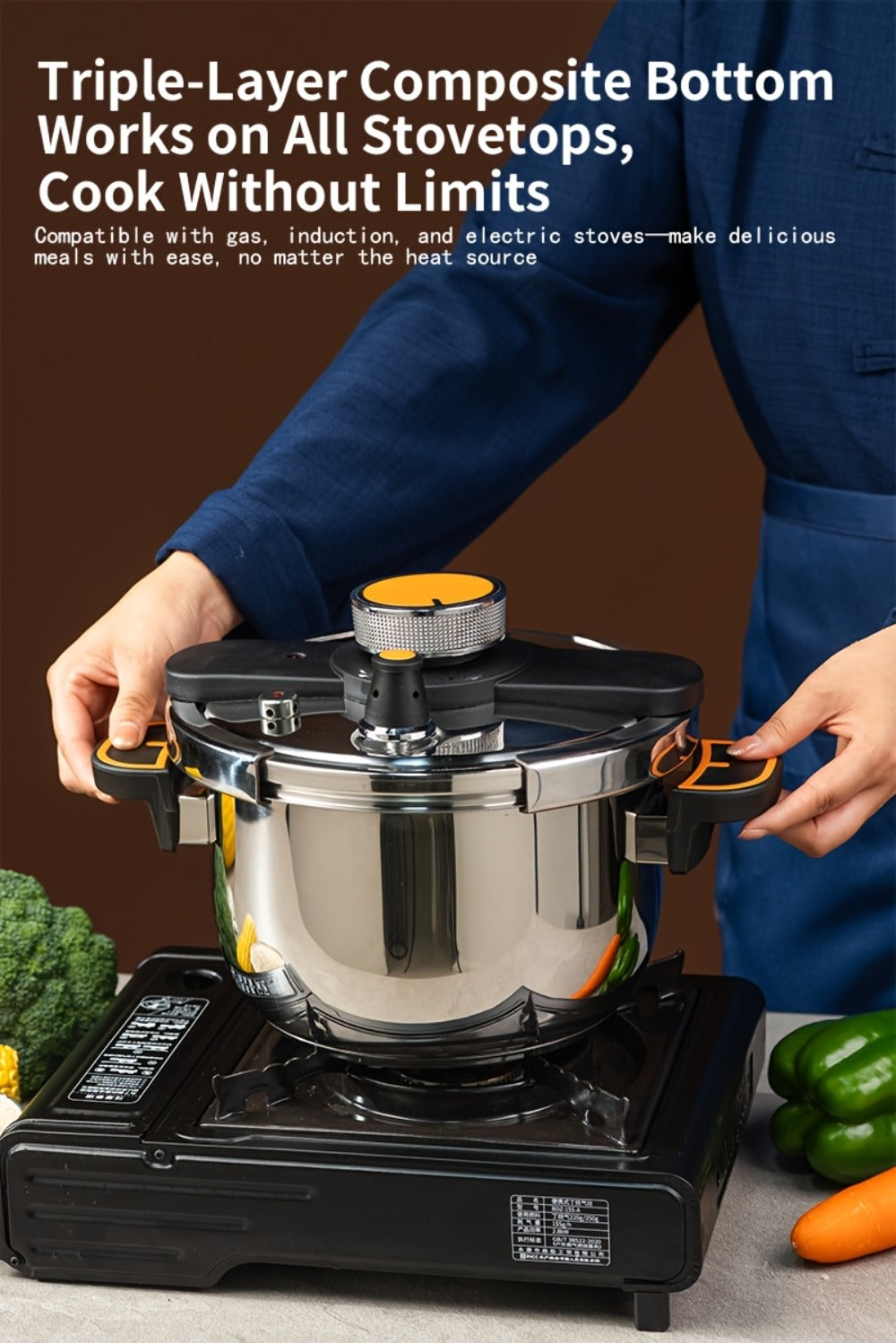 Pressure Cooker Stainless Steel with One-Twist Lock Lid ¨C Heavy-Duty Induction & Gas Compatible Stew Pot in 1.32gal, 1.59gal & 2.11gal, Dishwasher Safe Family Soup Cooker for Daily Cooking