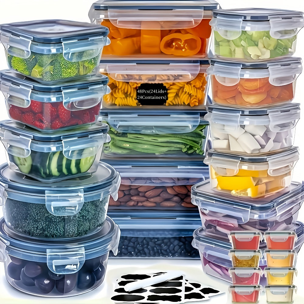 Food Storage Containers with Lids Airtight Plastic Meal Prep Containers Stackable Leak Proof BPA Free for Pantry Kitchen Refrigerator Freezer with Labels