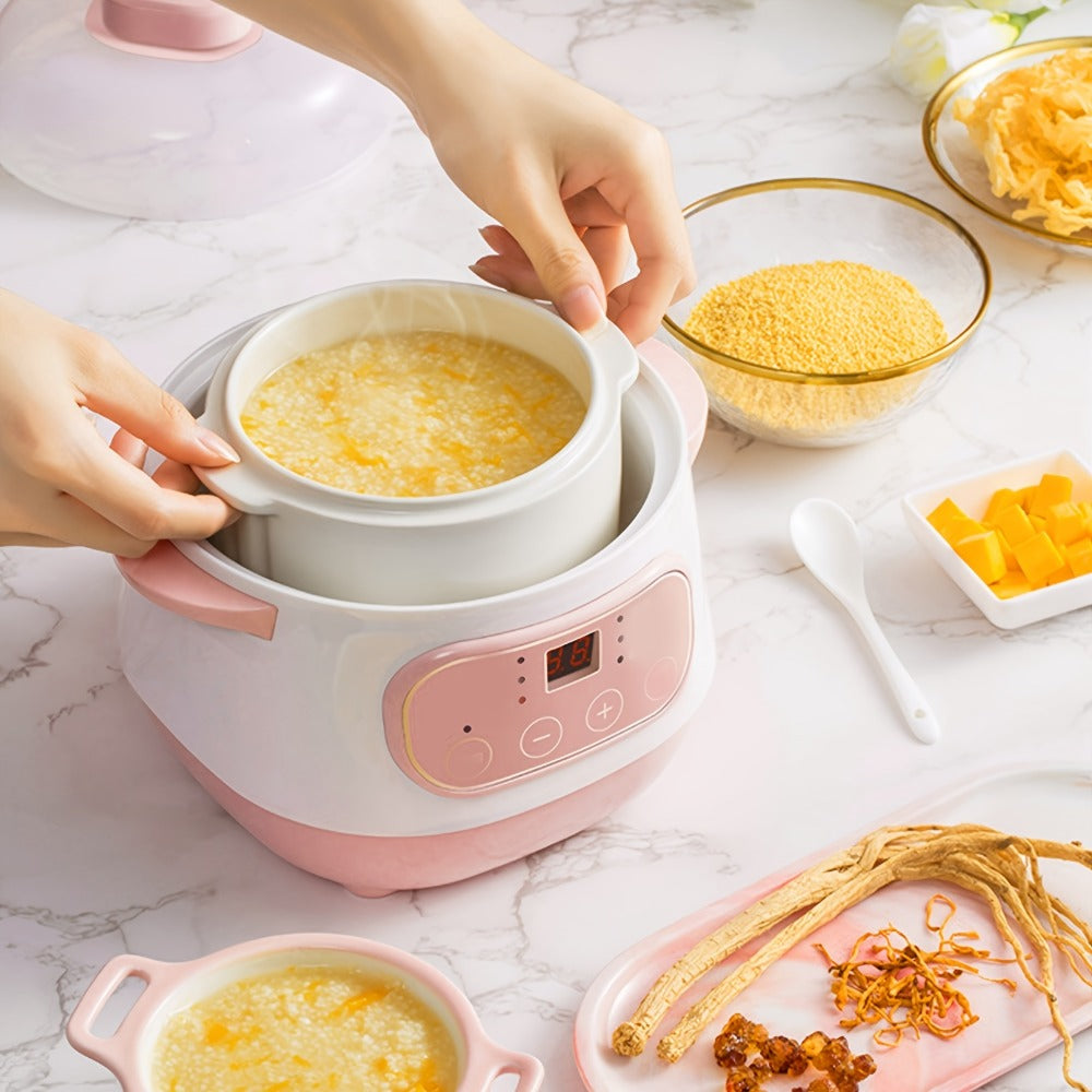 Electric Ceramic Stew Pot 1L 200W Anti Dry Burn 24H Intelligent Reservation Slow Cooker for Porridge Rice Soup Congee Small Family Individual Use