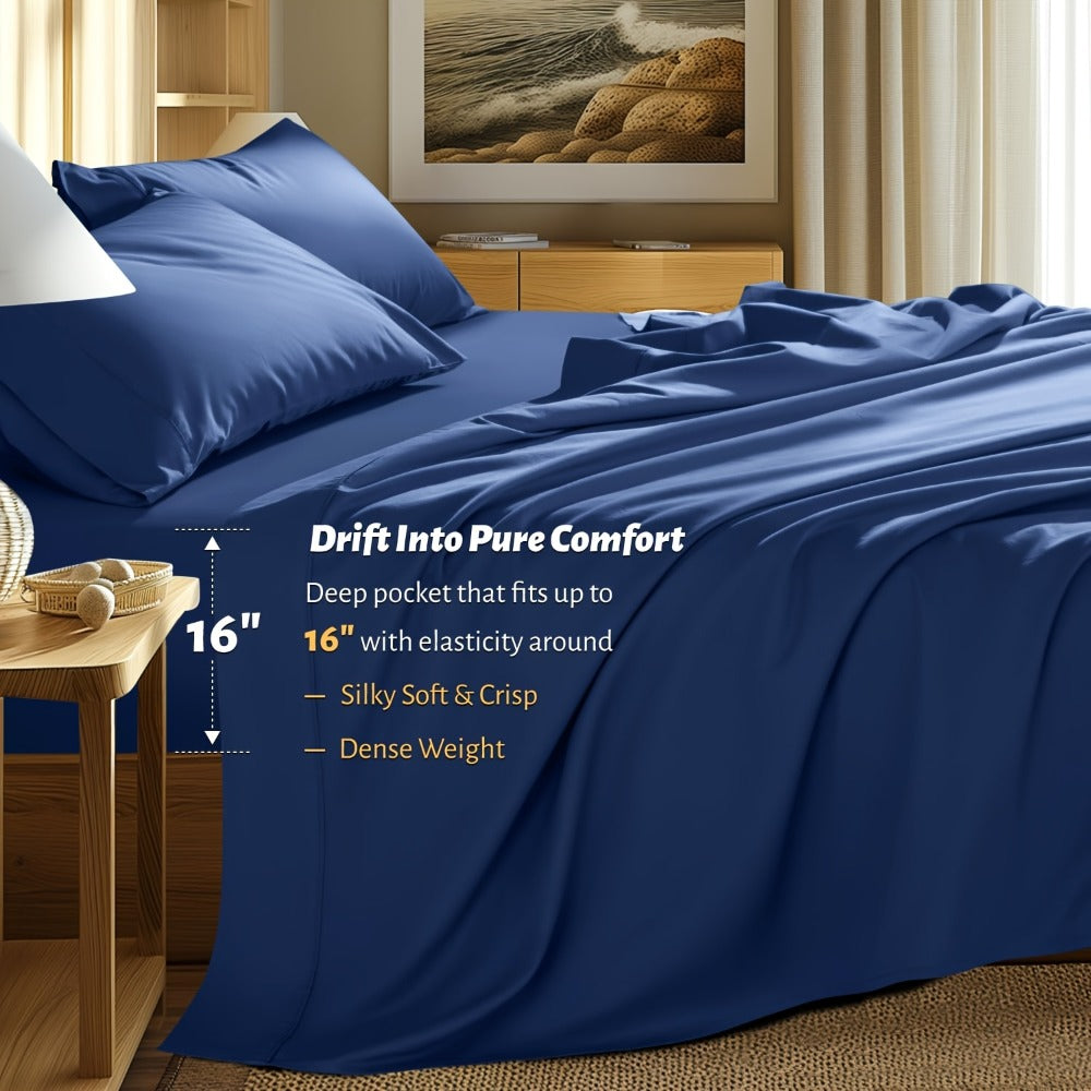 Bamboo Bed Sheet Set 4 Piece Extra Deep Pocket Cooling Breathable Soft Wrinkle Free Hotel Luxury Fitted Sheet Flat Sheet Pillowcases Twin Full Queen King