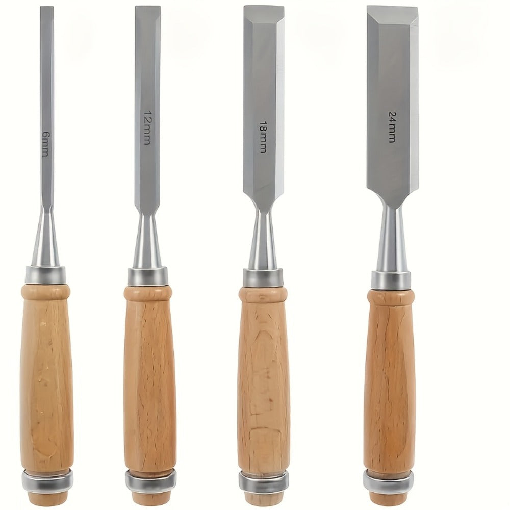 Wood Chisel Set 4pcs ¨C CR-V Steel Woodworking Chisels 6/12/18/24mm, Professional Wood Carving & Carpentry Hand Tools for Beginners and Experts