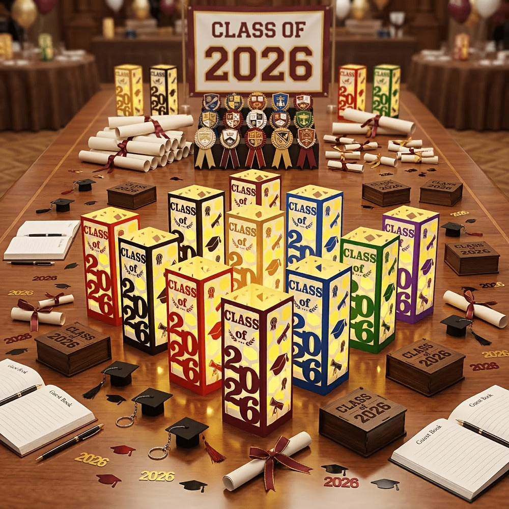 Graduation Centerpieces Decorations 6pcs Class of 2026 | Paper Lantern Boxes No Electricity Needed Congrats Grad Party Supplies for College High School Celebration Table Decor 6 Colors