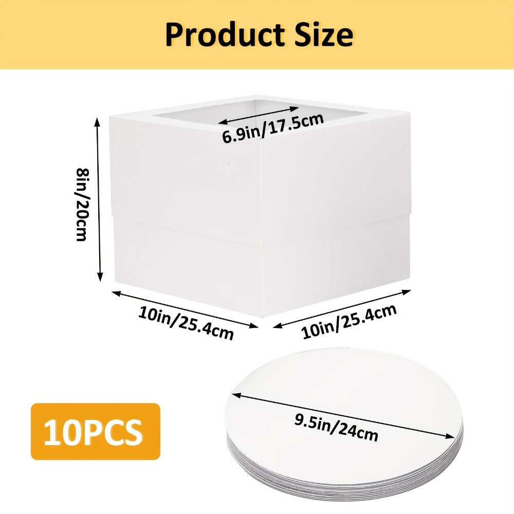 Tall Cake Boxes with Boards 10pcs ¨C Multi-Layer Bakery Gift Box Set 10x10x8in for Birthday Wedding Party