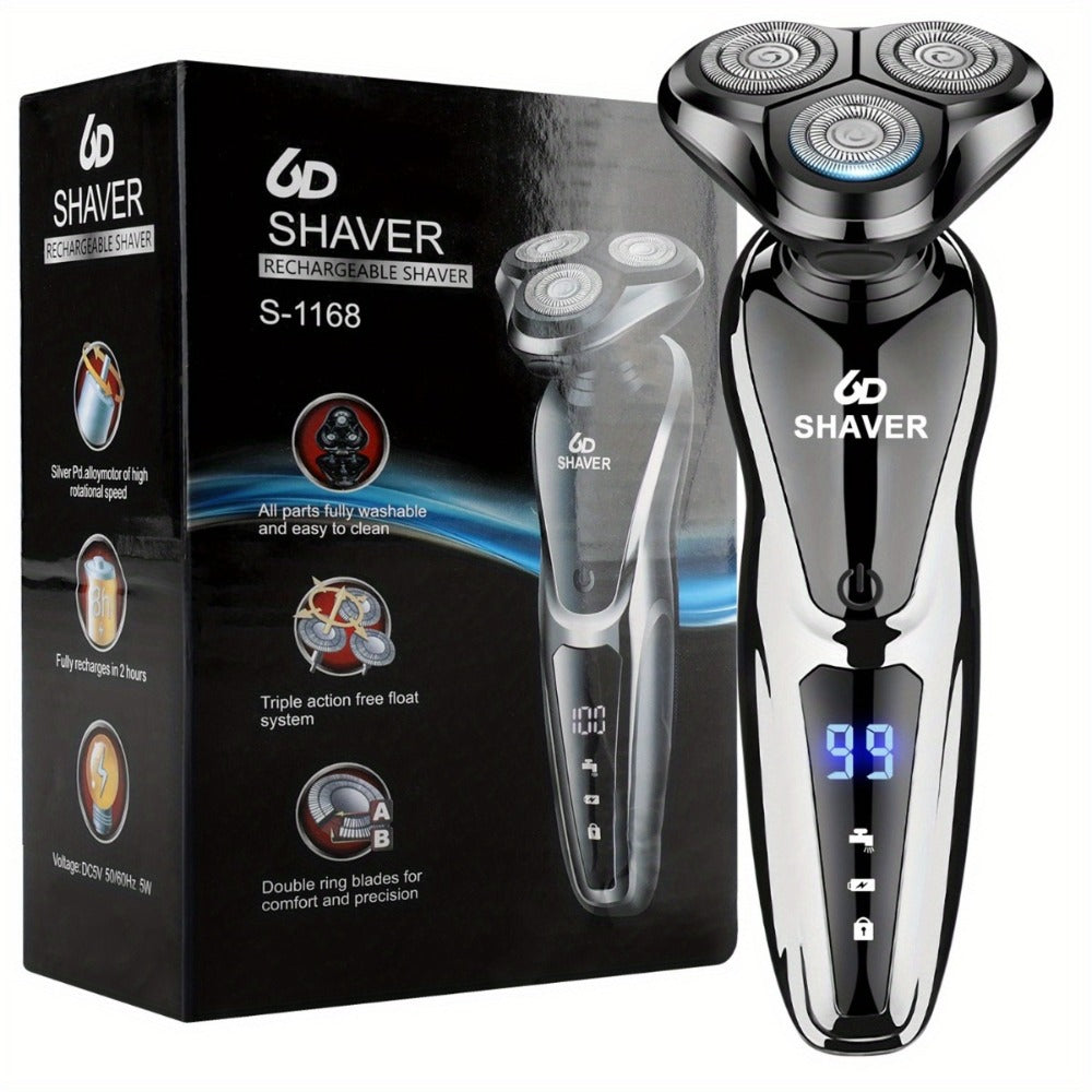Men's Electric Shaver 3D Floating Head with LED Display - Rechargeable Washable Cordless Rotary Shaver for Home & Travel, Close Smooth Shave, Great Gift for Men, Boyfriend & Valentine's Day, 2-Pack
