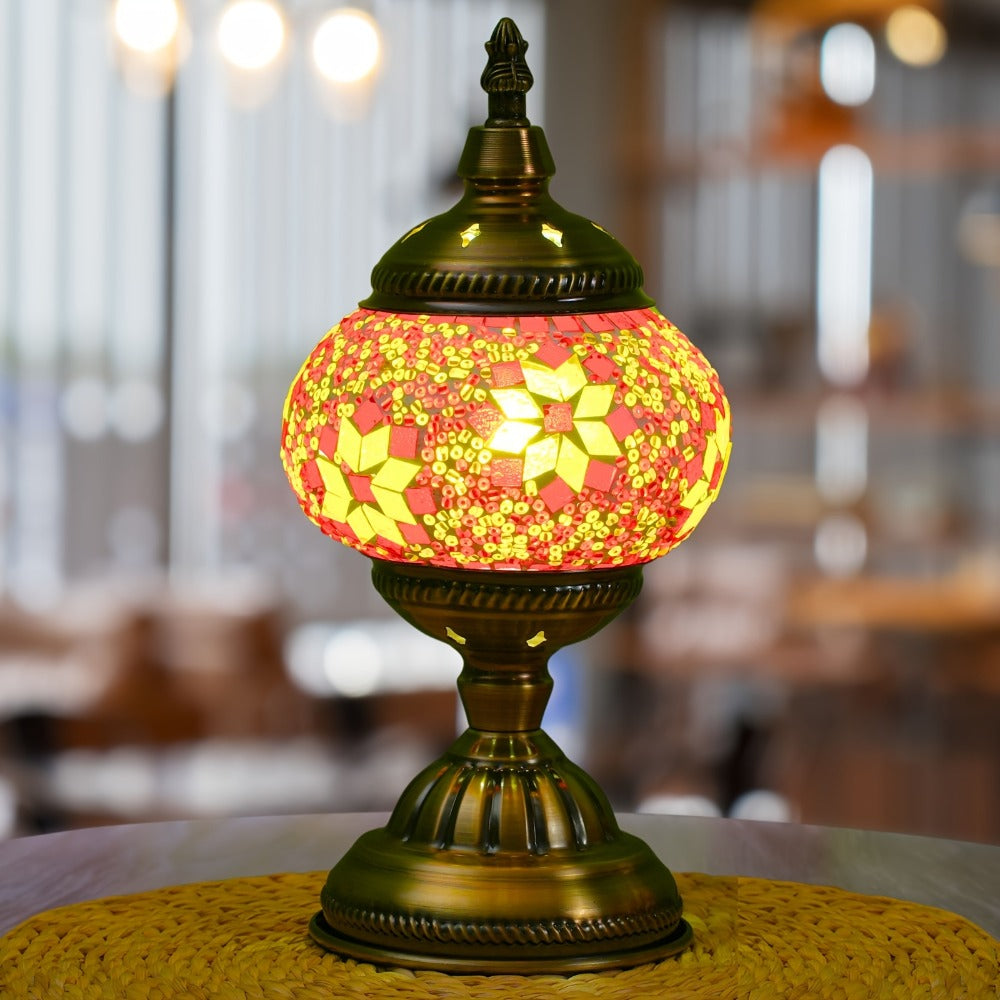 Mosaic Table Lamp Handcrafted Turkish Glass Bedside Lamp 3-Color Dimmable with Metal Base Bulb Included