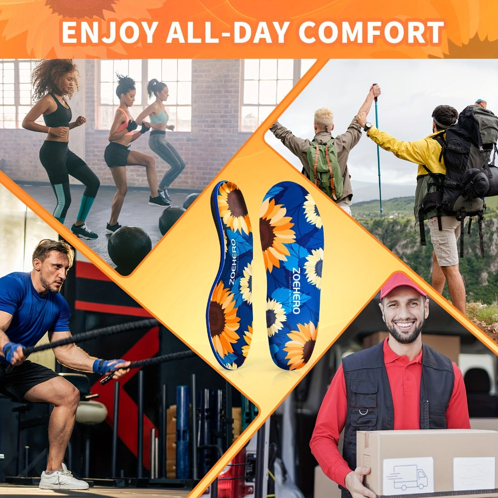 Arch Support Insoles for Men & Women - Heavy Duty Flat Feet Shoe Inserts for All-Day Standing, Running, Walking & Work Boots - Deep Heel Cup, Shock Absorption, 10 Sizes No Trimming Needed