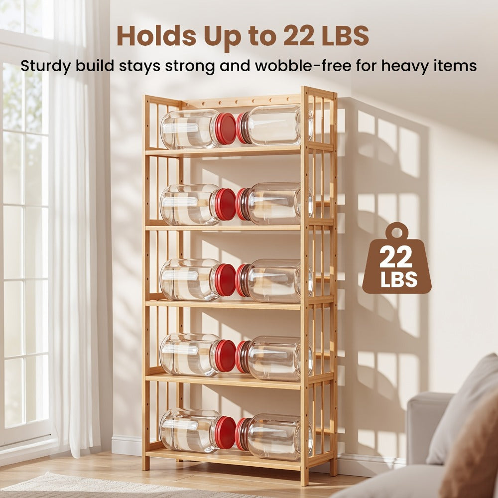 Bamboo Bookshelf Narrow 4 Tier Adjustable Shelves Wooden Bookcase Storage Shelf Organizer for Small Spaces Bedroom Living Room Home Office Standing Shelf