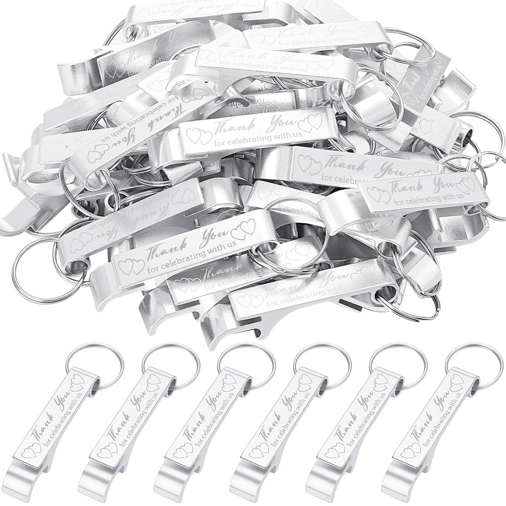 Bottle Opener Keychains Bulk 100 Pack - Aluminum Engraved Keychain Bottle Openers for Wedding Favors, Birthday Party, Graduation Gifts & Event Giveaways - Silver Bulk Party Favors for Guests
