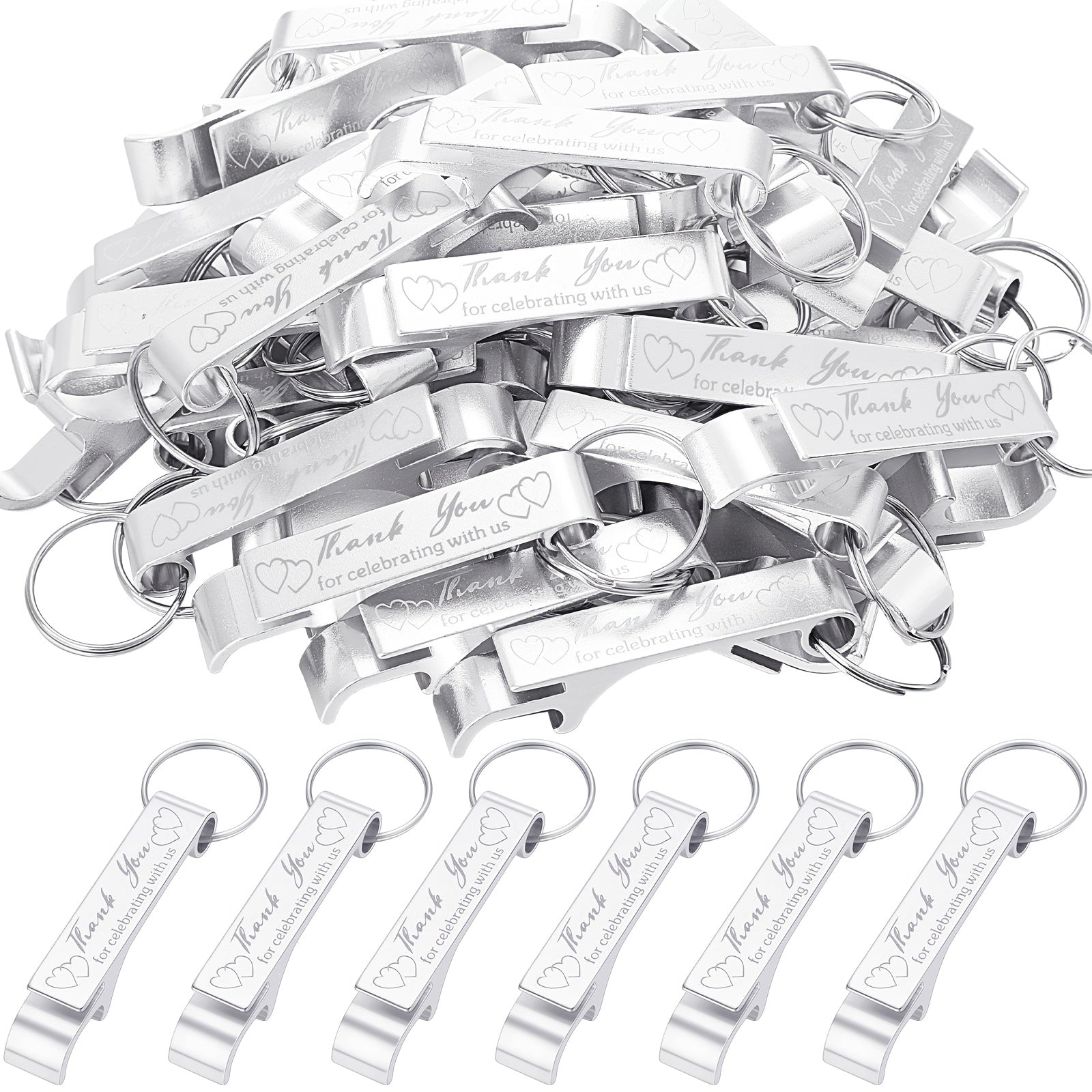 Bottle Opener Keychains Bulk 100 Pack - Aluminum Engraved Keychain Bottle Openers for Wedding Favors, Birthday Party, Graduation Gifts & Event Giveaways - Silver Bulk Party Favors for Guests