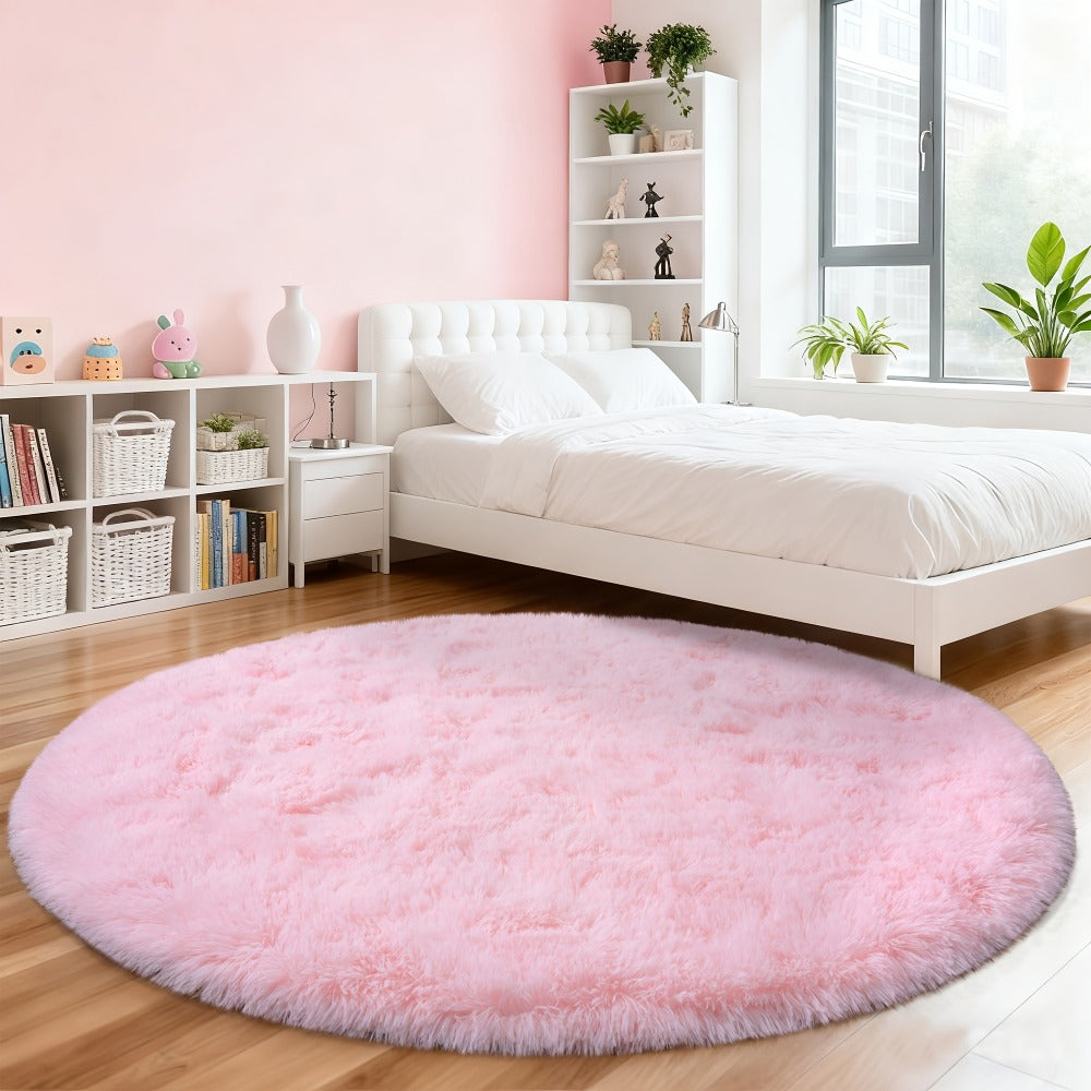 Round Area Rug 6x6ft Ultra Soft Plush with Non-Slip Backing | Light Pink Fluffy Circle Rug for Living Room Bedroom | Hand Washable Indoor Accent Rug for Home Decor Holidays Camping 70.8x70.8 Inch