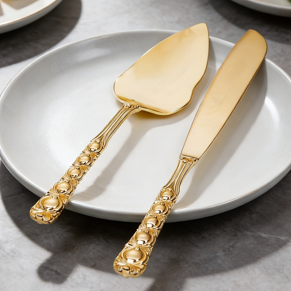 Cake Knife and Spatula Set with Rose Handle ¨C Silver-Plated Dessert Server Gift Box Set for Wedding, Birthday & Party