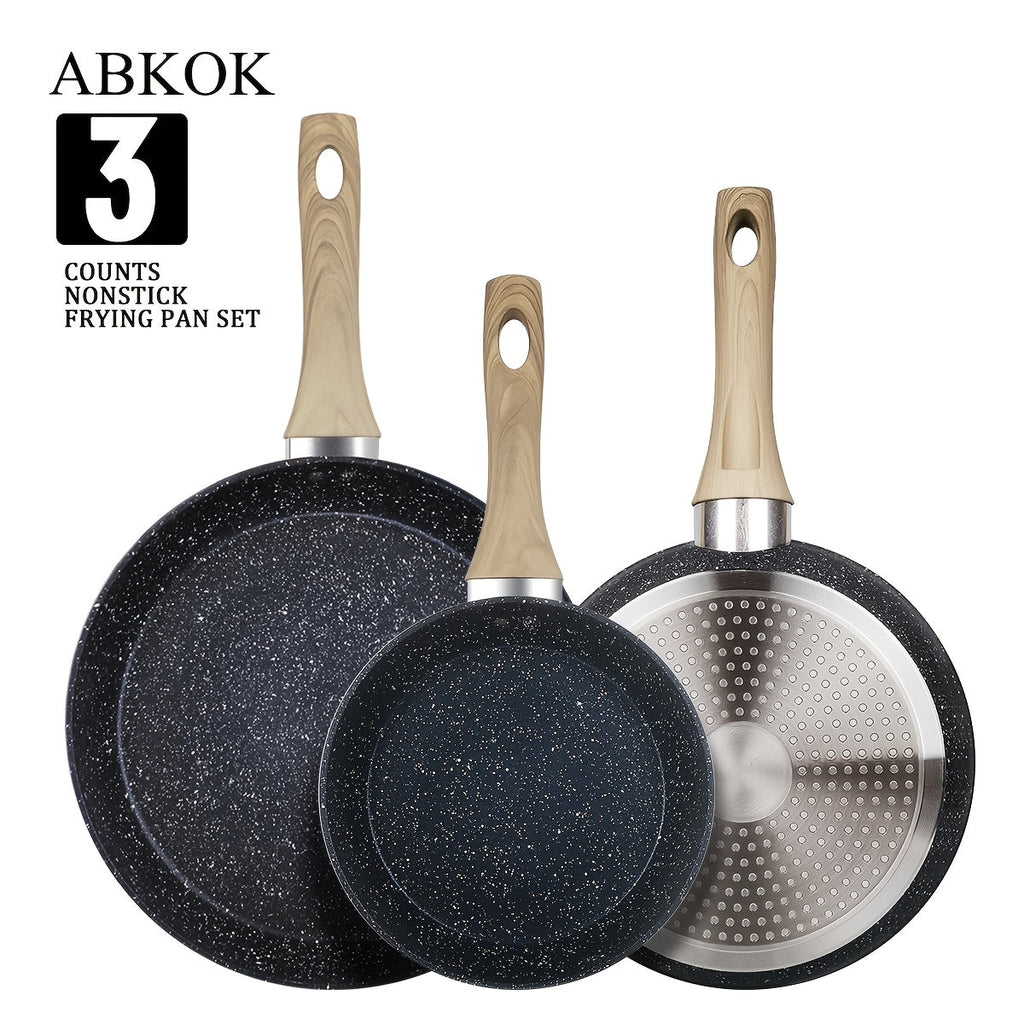 Non-Stick Frying Pan Set 3-Piece 7 9.5 11 Inch ¨C Dishwasher Safe Skillet Set with Insulated Handle | Induction Compatible Home Kitchen Pans in Beige Grey & Black | Durable Even-Heating Cookware