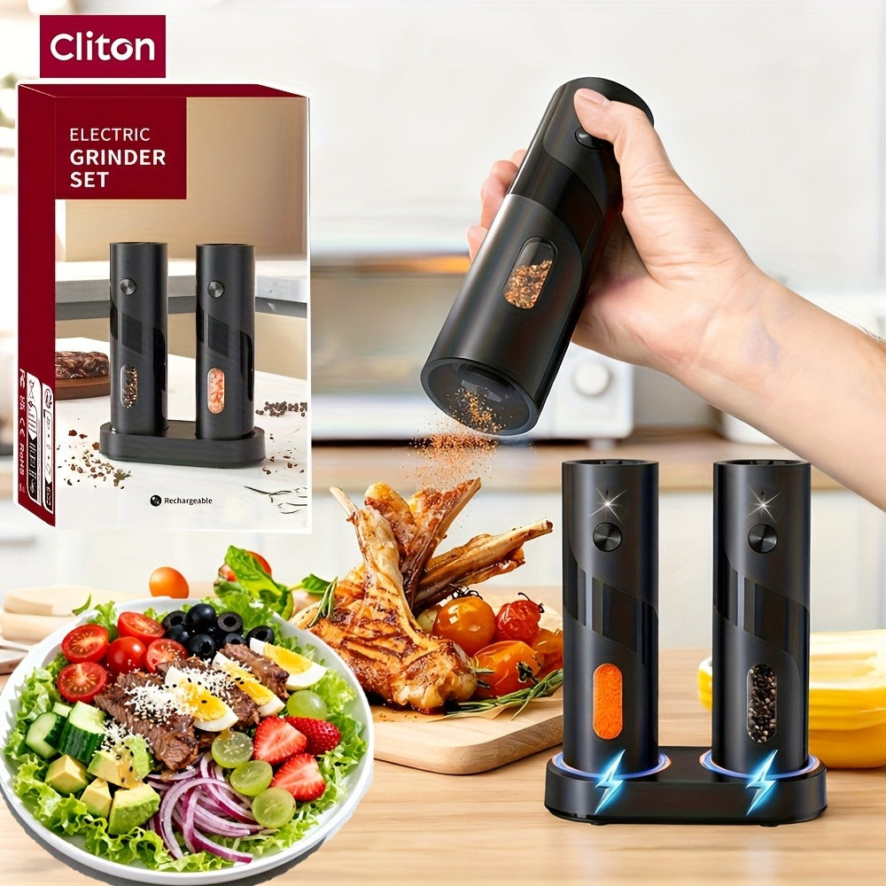 Electric Salt and Pepper Grinder Set with LED Light, Rechargeable Automatic Salt Pepper Mill, Adjustable Coarseness 3.72oz Large Capacity, Kitchen BBQ Restaurant Outdoor Wedding Gift