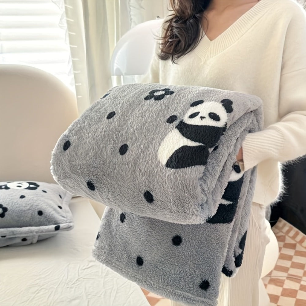 French Plaid Double-Sided Flannel Blanket ¨C Soft Panda & Grid Pattern Throw for Sofa, Bed & Travel, Machine Washable, 6 Designs, 4 Sizes