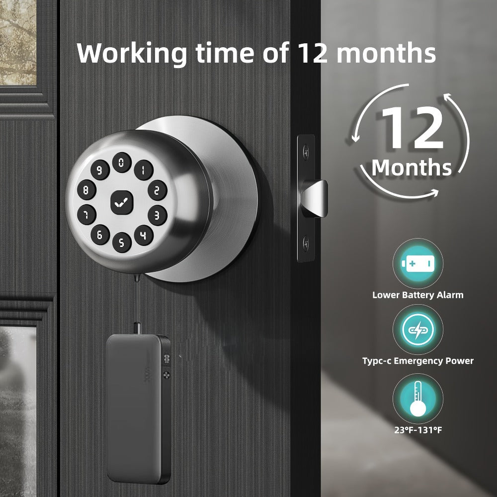 Smart Door Lock Keyless Entry ¨C 3-in-1 APP + PIN + Key Access, Auto-Lock, Wireless Bedroom Door Lock with Durable Alloy Construction, Easy Installation, Holiday Gift for Family (Silver)
