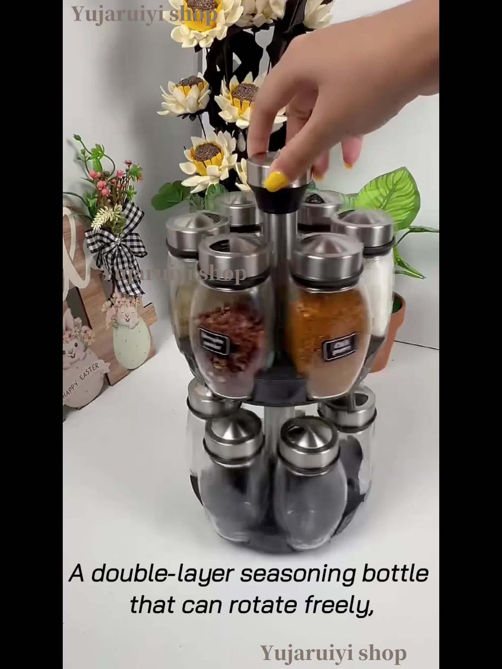 Glass Spice Jar Set with Rotating Rack ¨C Airtight Kitchen Spice Organizer with 360¡ã Stainless Steel Stand ¨C Food Grade Glass Seasoning Bottles for Pantry, Cabinet & Countertop Storage ¨C 6 or 12 Piece