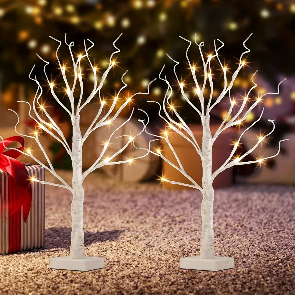 Artificial Birch Wood LED Lamp 2ft - 24 Warm White Lights, USB & Battery Powered Decorative Tree Branch Light for Bedroom, Living Room, Office, Wedding & Home Decor, 1/2 Pack