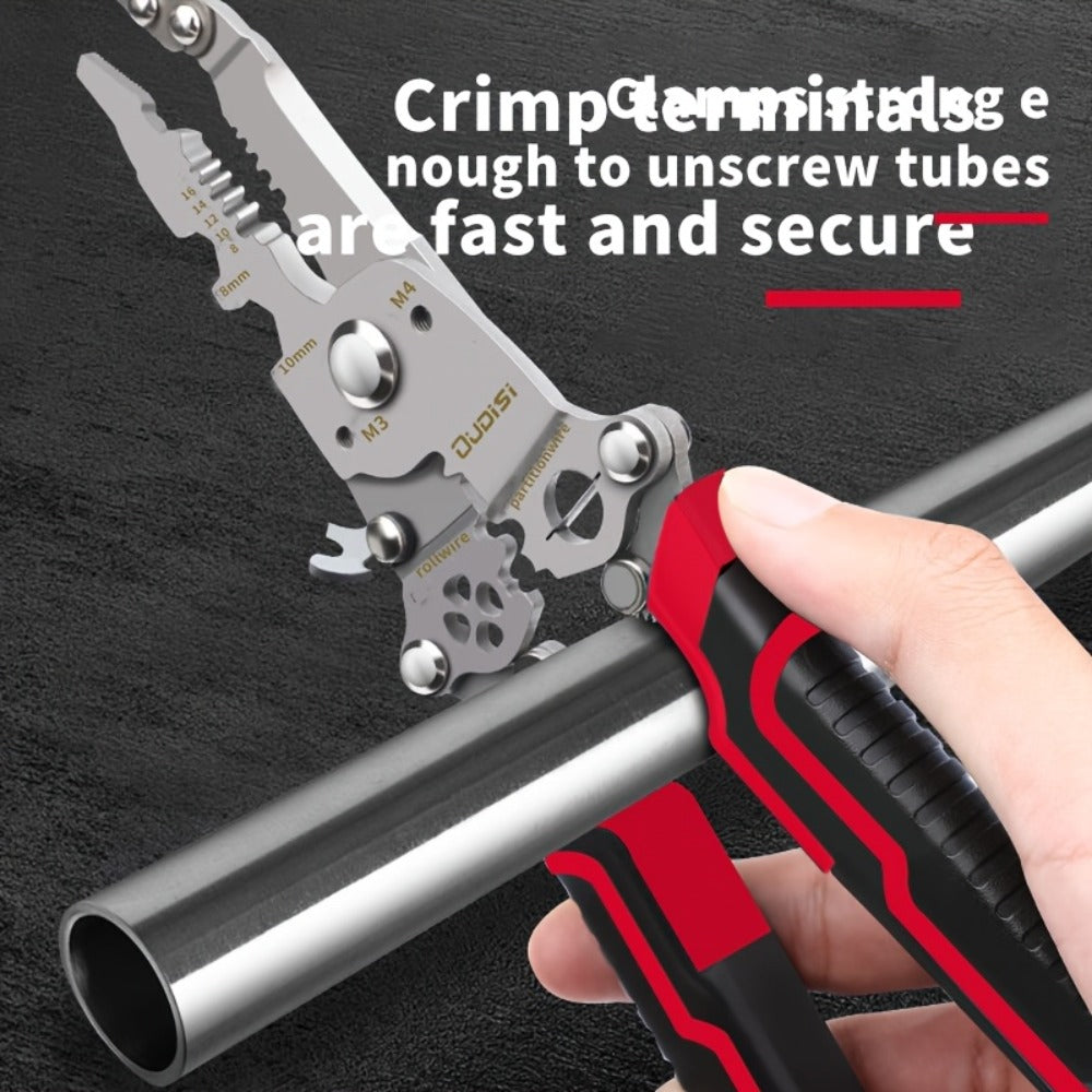Folding Wire Stripper Multifunctional Pliers Crimping Cutter Tool for Electrician Cable DIY Electronic Maintenance Compact Portable Anti-Slip Spring Clip Car Toolbox Hand Tool