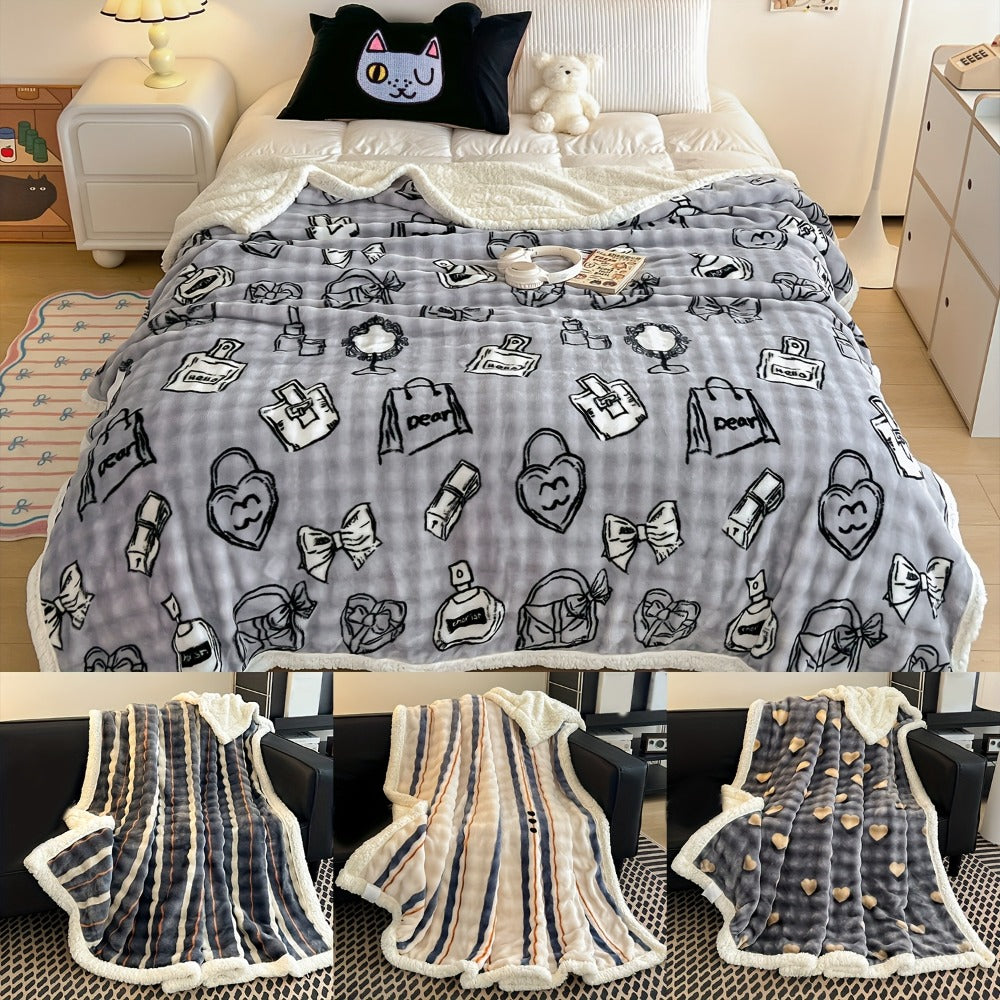 400-450gsm Heavyweight Flannel Blanket ¨C Thick Warm Woven Throw for Bed, Sofa & Bedroom, Machine Washable, 16 Patterns, 4 Sizes
