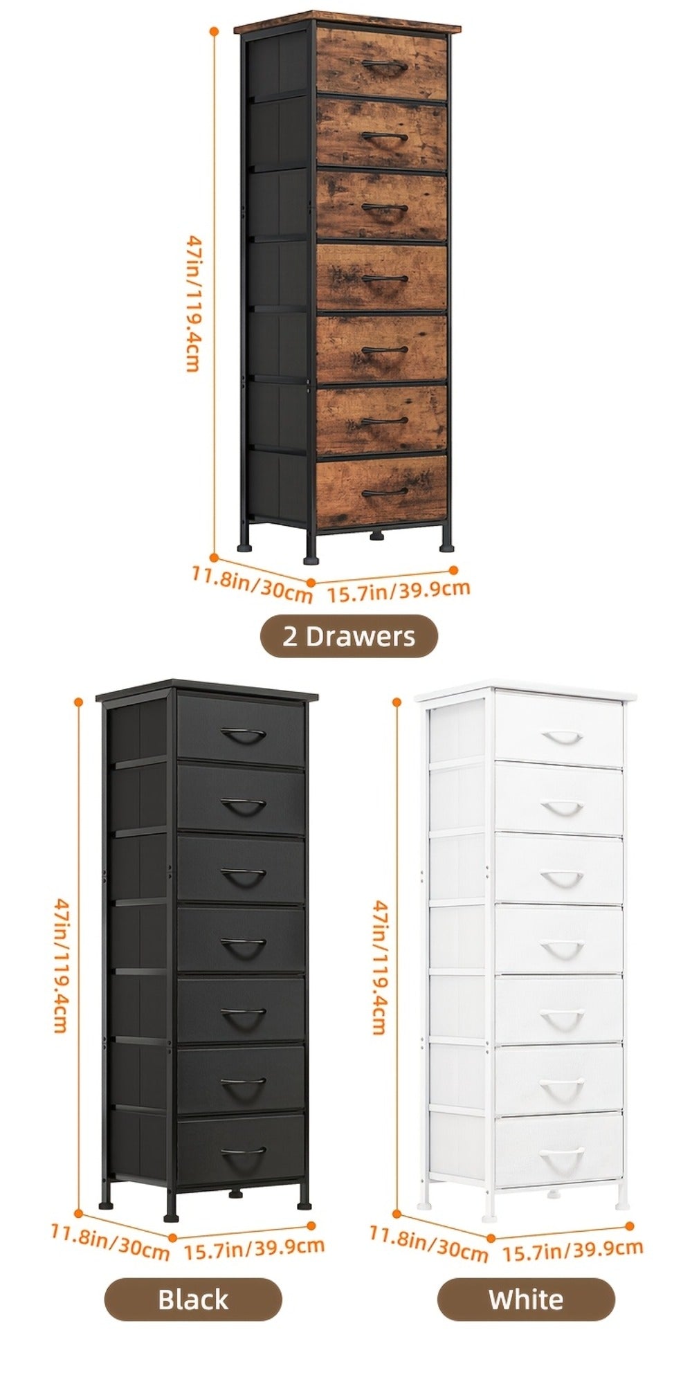 Tall Dresser with Fabric Drawers Storage Organizer 41-47 Inch 6 Drawer Chest for Bedroom Closet Entryway Clothing Storage 6 Colors