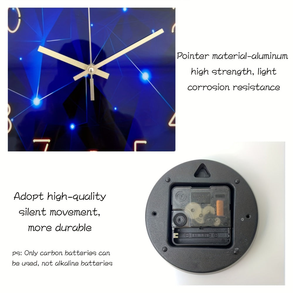 Modern Blue Glass Wall Clock Silent Non-Ticking Quartz Movement Battery Operated Tempered Glass Large Wall Clock for Living Room Bedroom Office Home Decor Gift