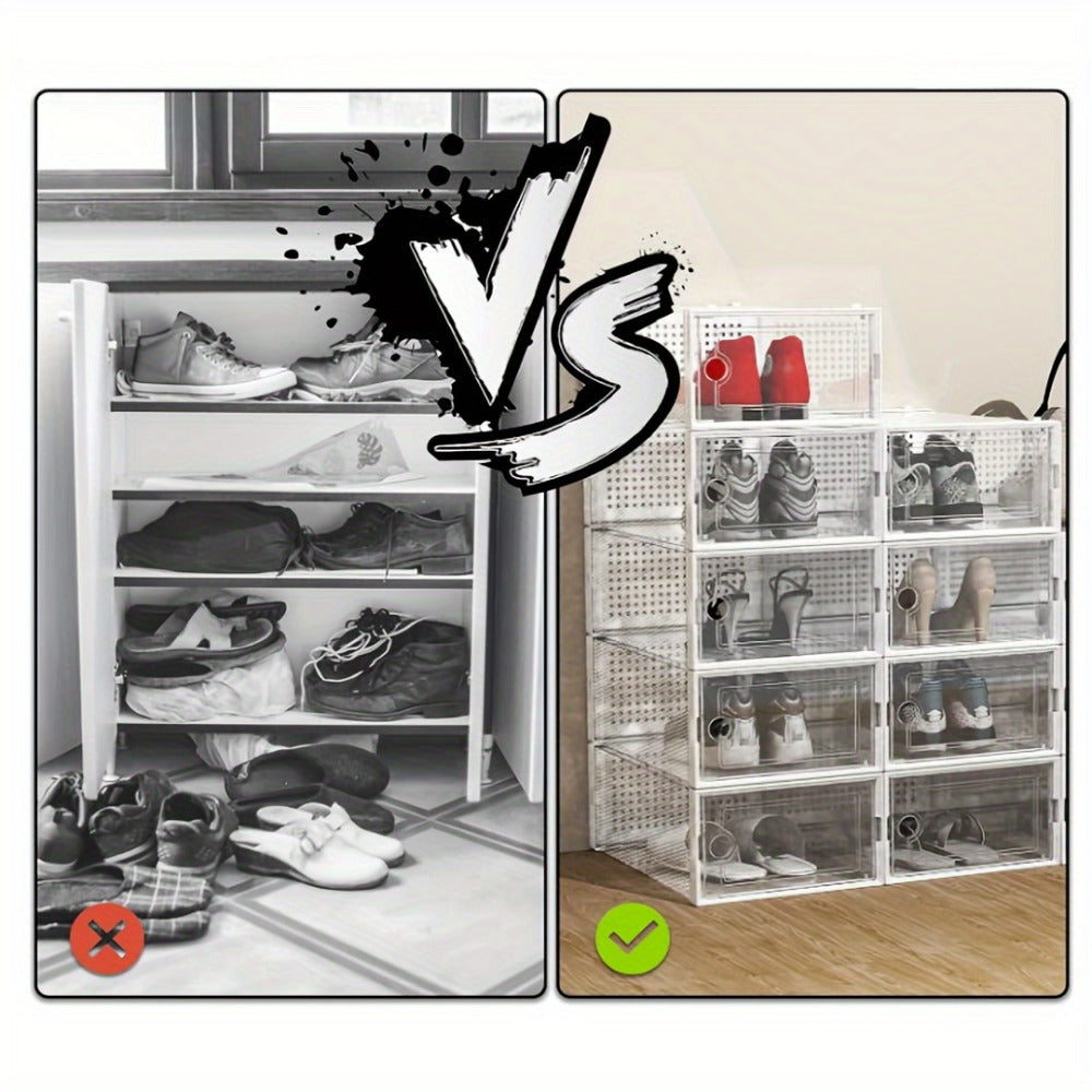 Transparent Stackable Shoe Boxes with Lid ¨C Foldable Clear Sneaker Storage Organizer (6/24pcs)