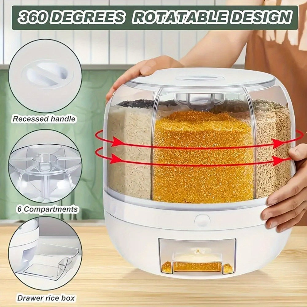 Rotating Rice Storage Container with Multi-Compartment ¨C Large Capacity Grain Bucket, Moisture-Proof Insect-Proof Sealed Tank for Rice, Flour, Pet Food Kitchen Organizer