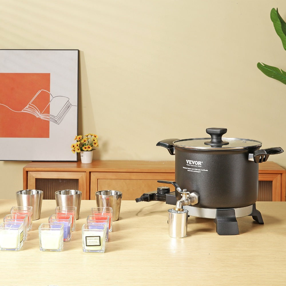 Wax Melter for Candle Making 5.5L Large Electric Wax Melting Pot with Easy Pour Spout, 1200W Fast Heating, 4-Level Temperature Control, 100pcs Wicks for Candle Soap Cream Lip Balm Bulk Production