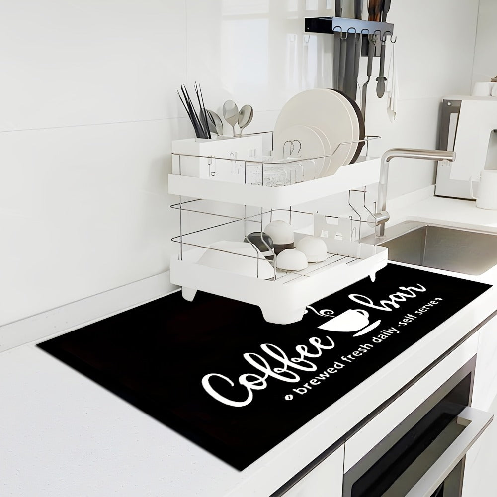 Coffee Bar Mat & Dish Drying Mat ¨C Bohemian Absorbent Kitchen Counter Mat for Coffee Machine, Espresso Station & Countertop