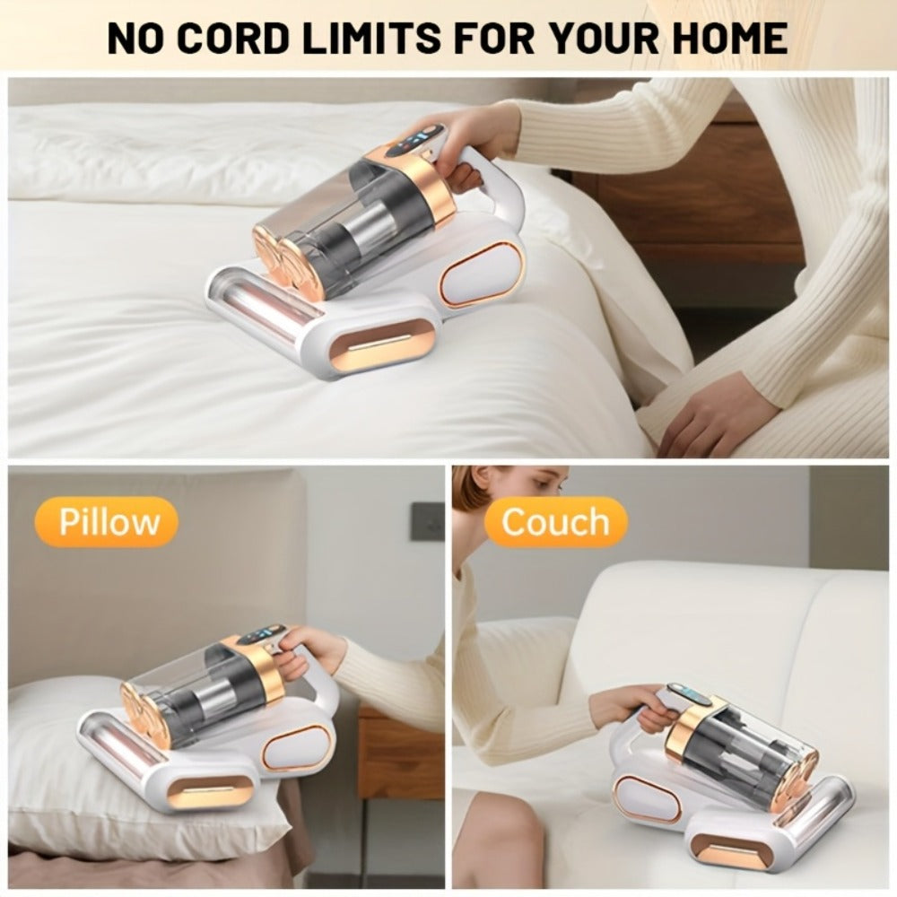Mattress Vacuum Cleaner Handheld Bed Cleaner ¨C 16KPa Strong Suction with UVC Light & Hot Air Heating, Deep Clean for Pillows, Sofa, Crib & Pet Hair, Double Cup Design, White or Purple