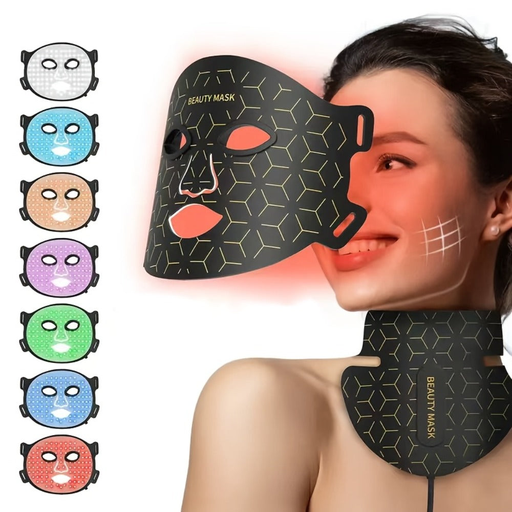 LED Face Mask ¨C 7-in-1 Red Light Therapy for Face & Neck, 93+80 LED Beads, Separate Silicone Applicator, 1800mAh Rechargeable, Adjustable Color Brightness & Timer, Anti-Aging Skin Care Gift for Women