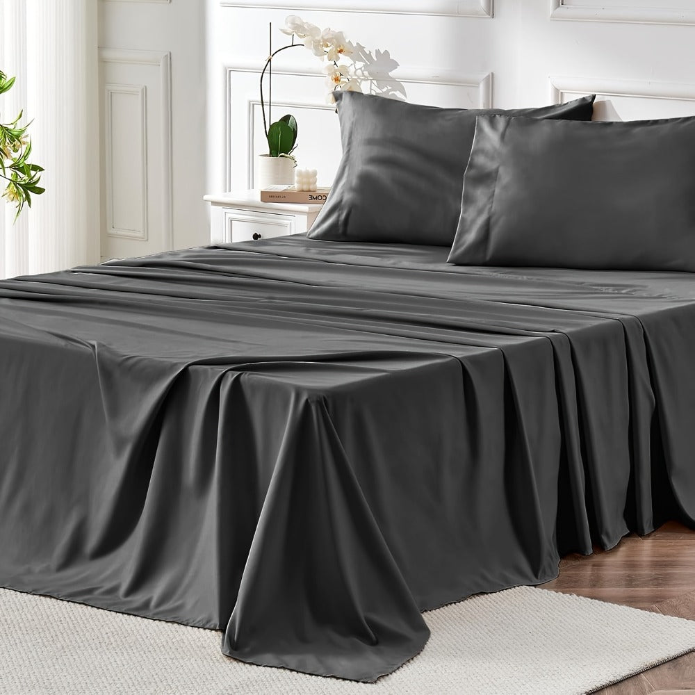 Microfiber Bed Sheet Set 4-Piece Deep Pocket Fitted Sheet Flat Sheet Pillowcases Twin Full Queen King All Colors Soft Breathable Fade Resistant Easy Care