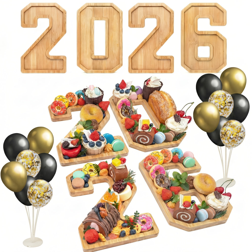 Graduation Charcuterie Board Decorations 4pcs Wooden Number Box with 14 Balloons ¨C 2026 GRAD Fillable Party Supplies