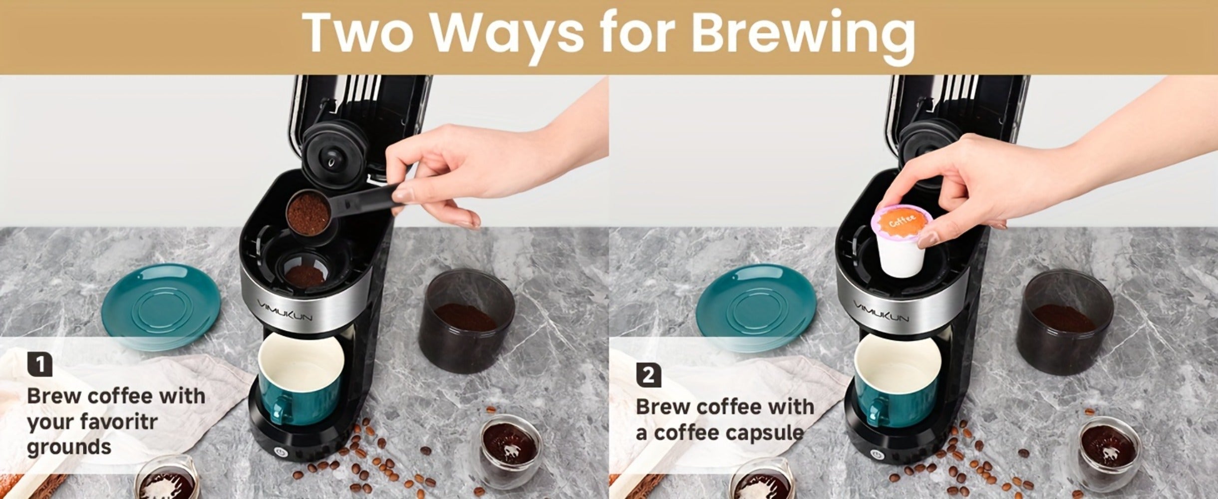 Coffee Brewer Single Serve for K-Cup Pods and Ground Coffee 6-14oz Reservoir One-Button Operation Auto Shut-Off Compact Coffee Maker for Home Office Dorm Travel 120V