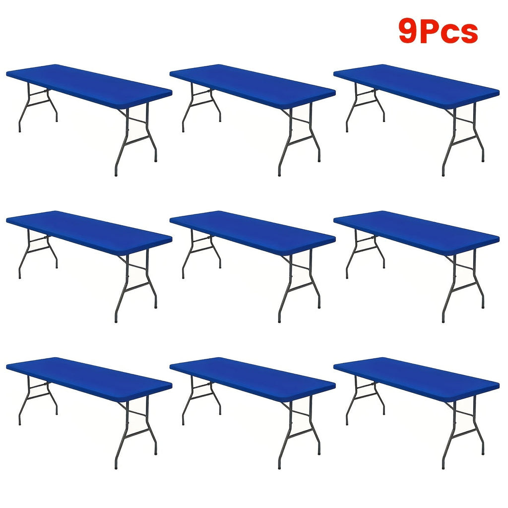 Stretch Table Covers 6Ft Washable Elastic Rectangle Tablecloth for Parties Weddings Picnics Camping, Spandex Polyester Blend, Fits Standard 6 Foot Tables, Set of 3 6 9 or 12, Black White Blue
