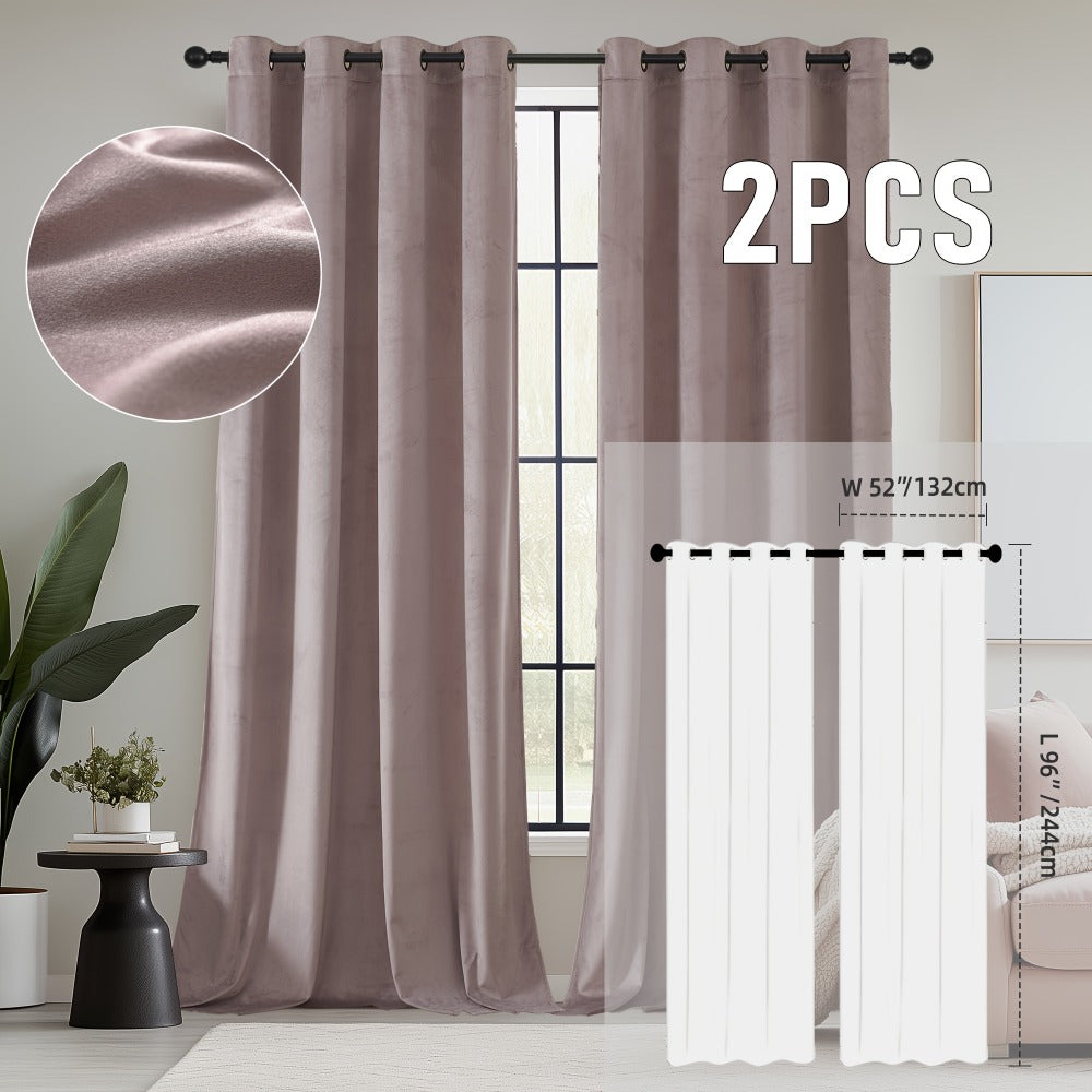 Velvet Room Darkening Curtains 2 Panels | Grommet Top Thermal Insulated Soundproof Blackout Curtains for Living Room Bedroom, Soft Solid Color Vintage Window Drapes