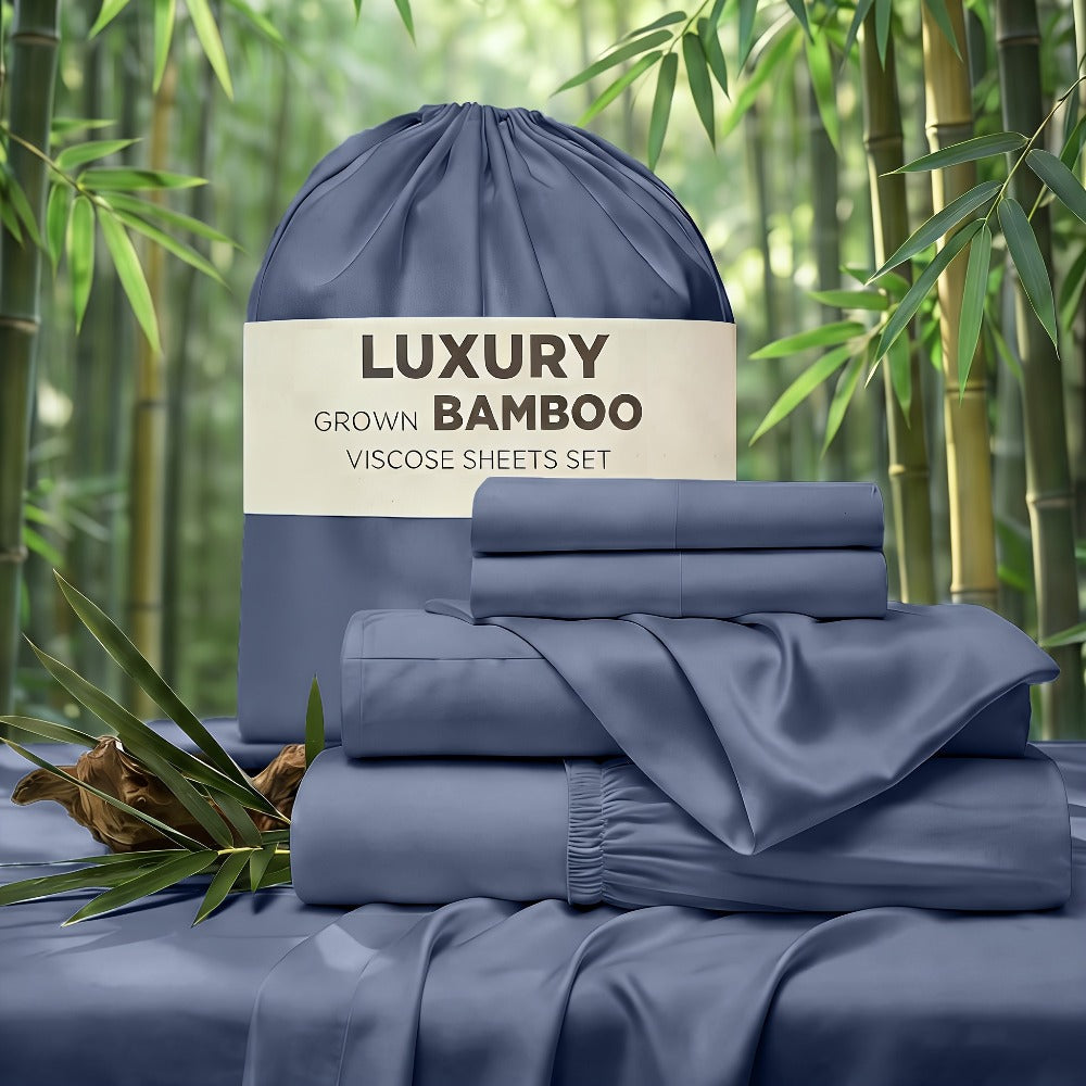 Cooling Bed Sheet Set 4 Piece Bamboo Rayon Deep Pocket Twin Full Queen King Extra Soft Wrinkle Fade Stain Resistant Hotel Luxury Pillowcase Bedroom Decor