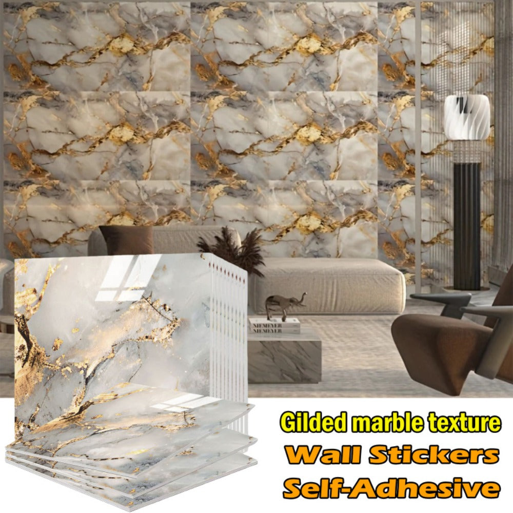 Self-Adhesive Marble Tile Stickers 11.8x11.8in Peel and Stick Wall Tiles for Bathroom Kitchen Backsplash ¨C Waterproof 3D Glossy Imitation Marble Wall Panel, Easy to Install, 50 or 100 Pack
